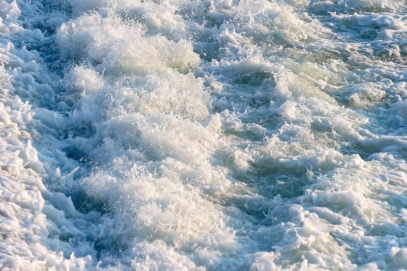Agitated white foaming water, spray on cascades at the Lech weir, river Lech, background, Landsberg am Lech, Upper Bavaria, Bavaria, Germany, Europe
