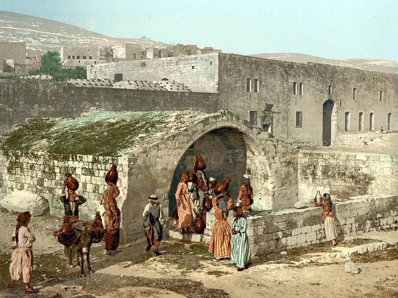 The Virgin's fountain of Nazareth, Holy Land, Israel, c. 1890, Historic, digitally restored reproduction from a 19th century original, The Virgin's fountain of Nazareth, Holy Land, 1890, Historic, digitally restored reproduction from a 19th century original, Asia