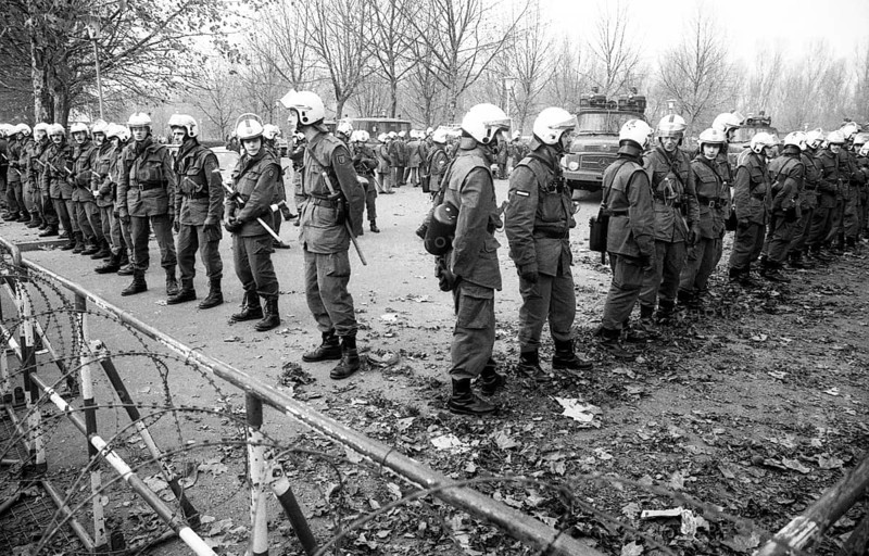 The party congress of the National Democratic Party of Germany (NPD) triggered protests against neo-Nazism, fascism and war on 08.12.1979 in Ketsch, Germany, Europe