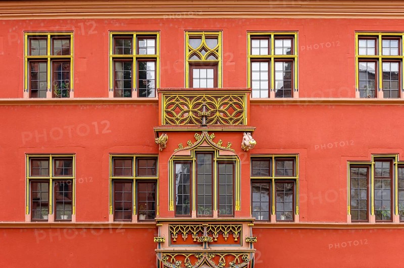 Haus zum Walfisch, heritage-protected late Gothic town house belonging to the Sparkasse building complex at the time of the photograph, front on Franziskanerstraße in the historic old town of Freiburg im Breisgau, Baden-Württemberg, Germany, Europe