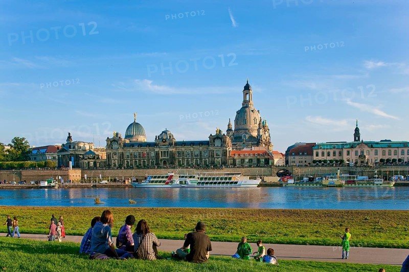Dresden silhouette, with view from Neustädter Elbufer to Dresden's historic city centre