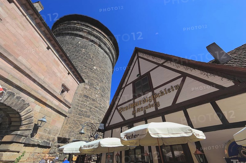 In the historic centre of Nuremberg, in the Handwerkerhof, Franconian restaurants and craftsmanship, formerly Waffenhof am Frauentorturm, Middle Franconia, Bavaria, Germany, Europe