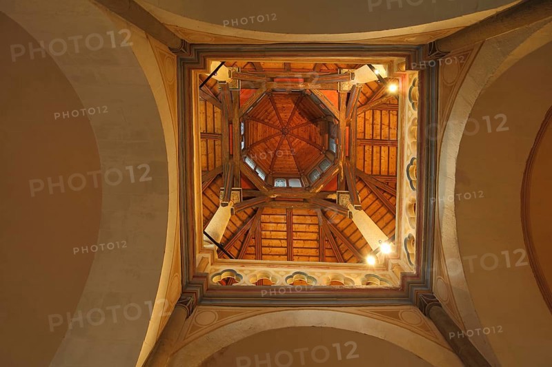 View upwards to the ceiling of the Ulrich Chapel in the UNESCO Imperial Palace, Goslar, Harz Mountains, Lower Saxony, Germany, Europe