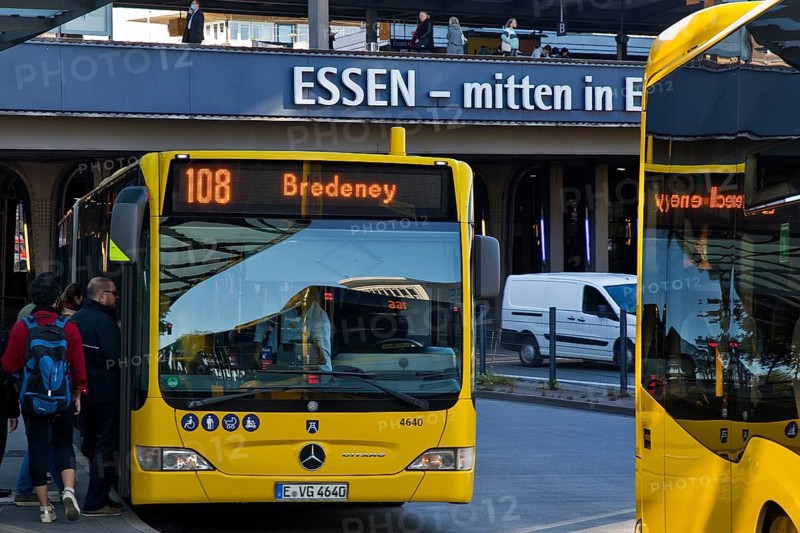 Essen public transport buses at the main station, local transport, 49-euro ticket, Essen, Ruhr area, North Rhine-Westphalia, Germany, Europe