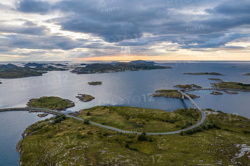 Road over small islands, archipelago islands, Herøy island, Helgeland coast, Nordland, Norway, Europe