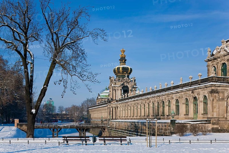 Zwinger in winter, the Dresden Zwinger, is one of the most important Baroque buildings from the reign of Augustus the Strong