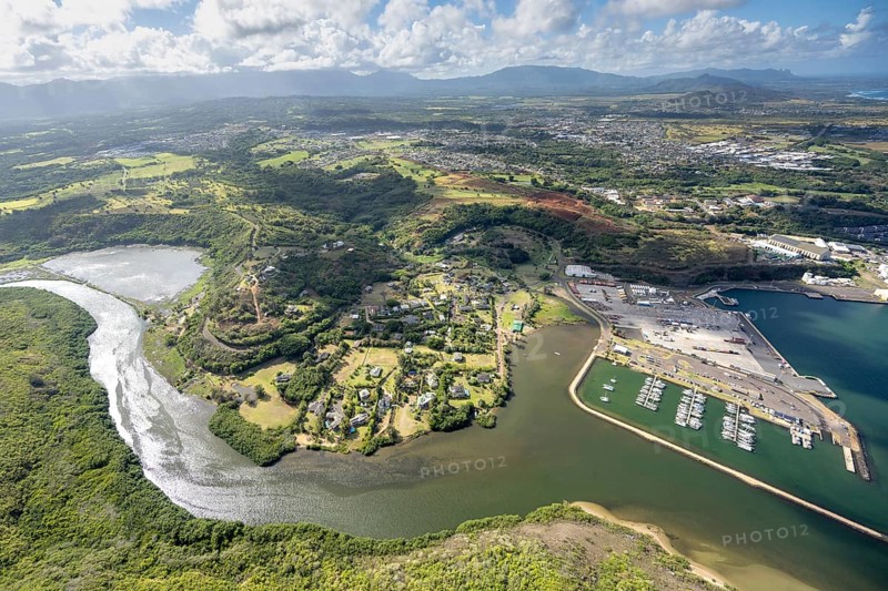 Aerial view of Lihue Harbour, Kauai, Hawaii, USA, North America