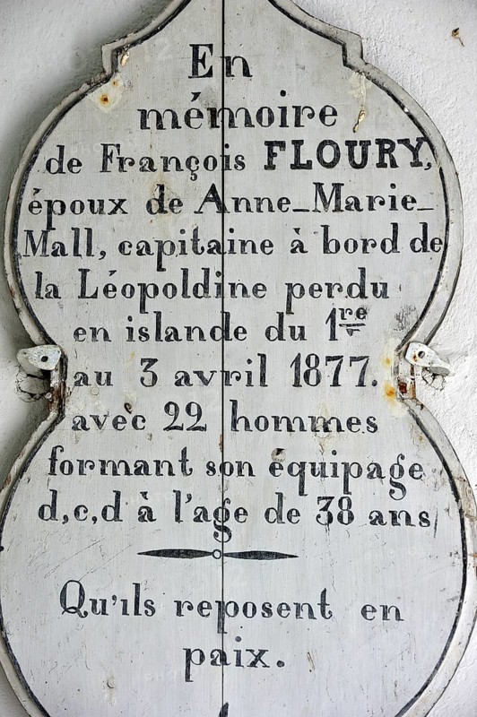 The chapel Perros Hamon de Ploubazlanec with the names of missing fishermen who perished in the Icelandic waters, Côtes-d'Armor, Brittany, France, Europe