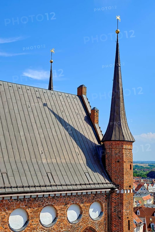 Tower and roof of the Georgenkirche, Old Town Hanseatic City of Wismar, Mecklenburg-Western Pomerania, Germany, Europe