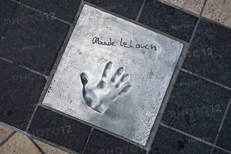 Handprint of Claude Lelouch, French film director, writer, cinematographer, actor and producer at the Esplanade Georges Pompidou in the city Cannes, French Riviera, Provence-Alpes-Côte d'Azur, France, Europe