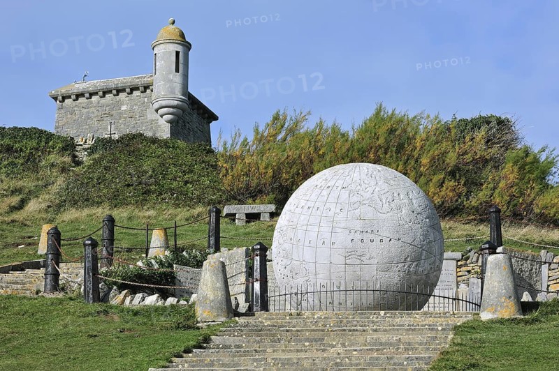 The Great Globe made of Portland stone near Durston Castle on the Isle of Purbeck along the Jurassic Coast in Dorset, southern England, UK