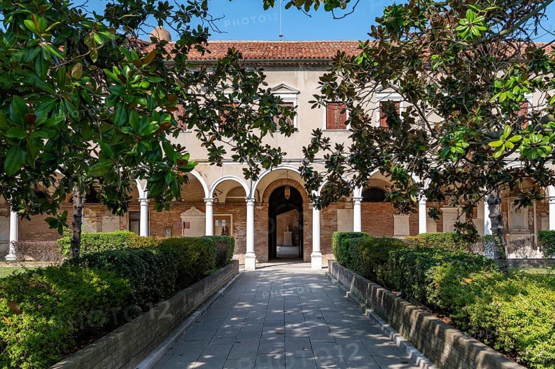 Cloister with tombs, church Chiesa di San Michele in Isola, cemetery island of San Michele, Venice, Italy, Europe