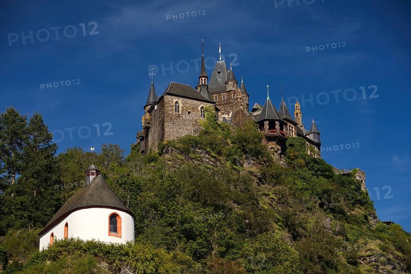 Reichsburg Castle and St. Rochus Plague Chapel, Cochem, Rhineland-Palatinate, Germany, Europe