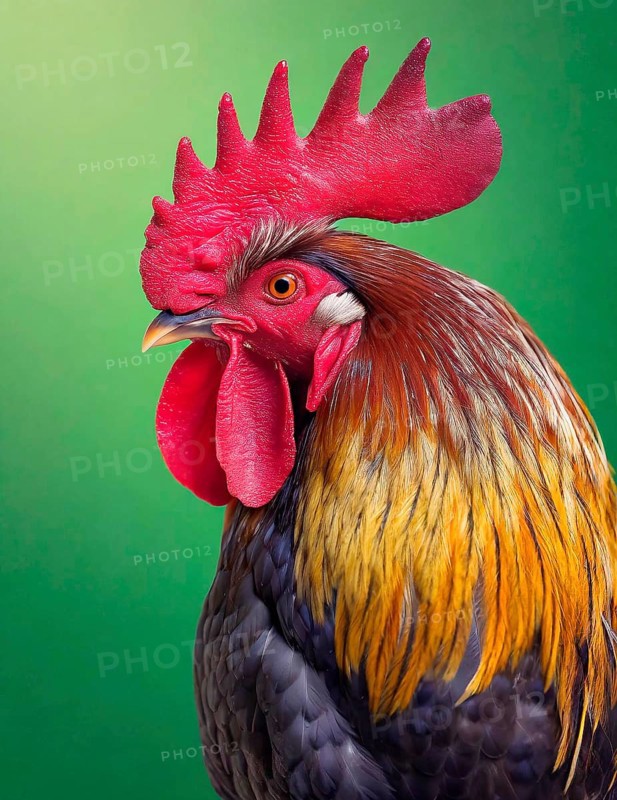 Rooster (Gallus gallus domesticus), male domestic fowl, portrait, cropped image, AI generated, AI generated