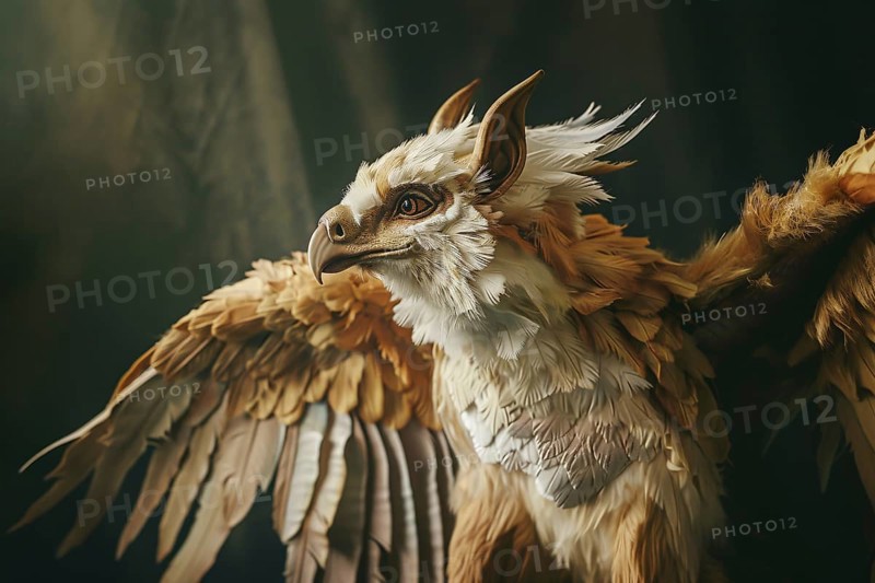 Close up of mythical griffin bird creature. Generative Ai, AI generated
