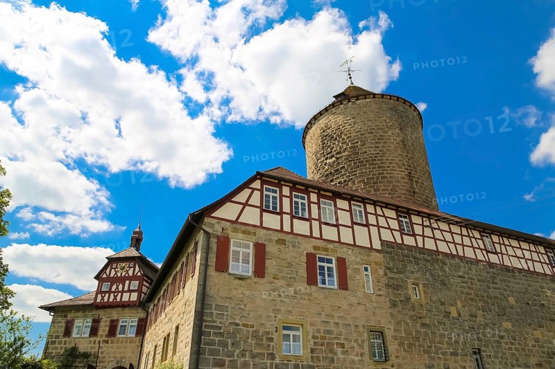 Reichenberg Castle, Staufer castle complex, hilltop castle, historical building, built between 1230 and 1231 by Margrave Hermann V of Baden, half-timbered, tower, Oppenweiler, Rems-Murr district, Baden-Württemberg, Germany, Europe