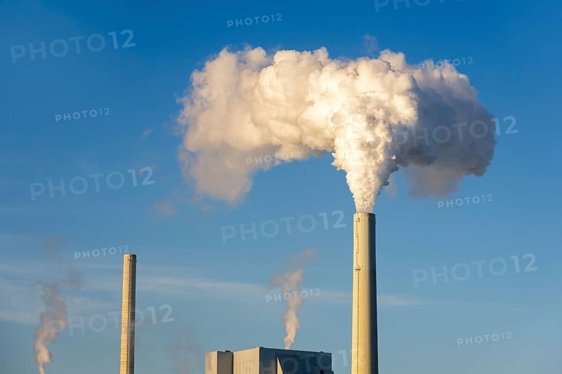 Symbolic image energy transition, fossil fuels, smoking chimneys, industrial plant, chimneys, stacks, smoke, coal, Baden-Württemberg, Germany, Europe