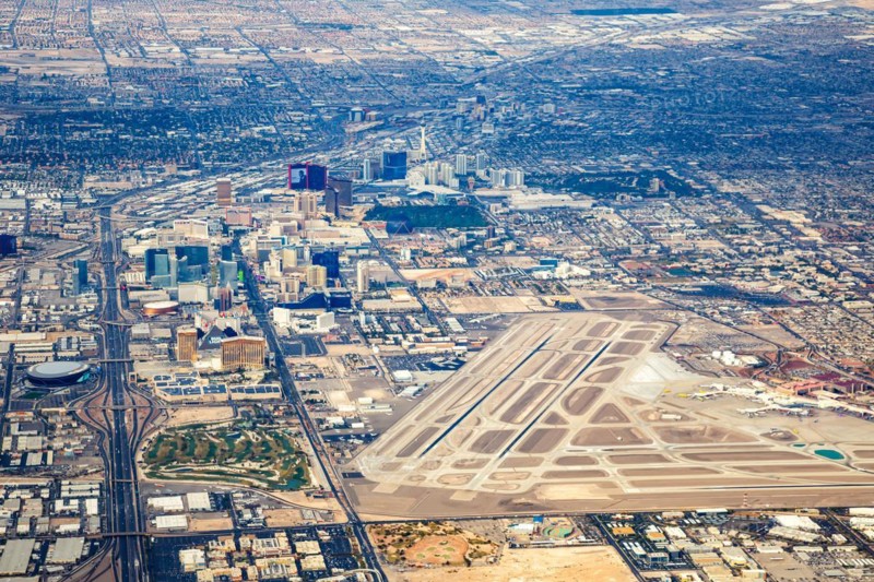 Aerial view of Las Vegas International Airport (LAS) in Las Vegas, USA, North America
