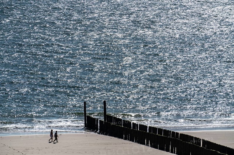 Strollers on the beach near Zoutelande, breakwater, province of Zeeland, Walcheren peninsula, Netherlands