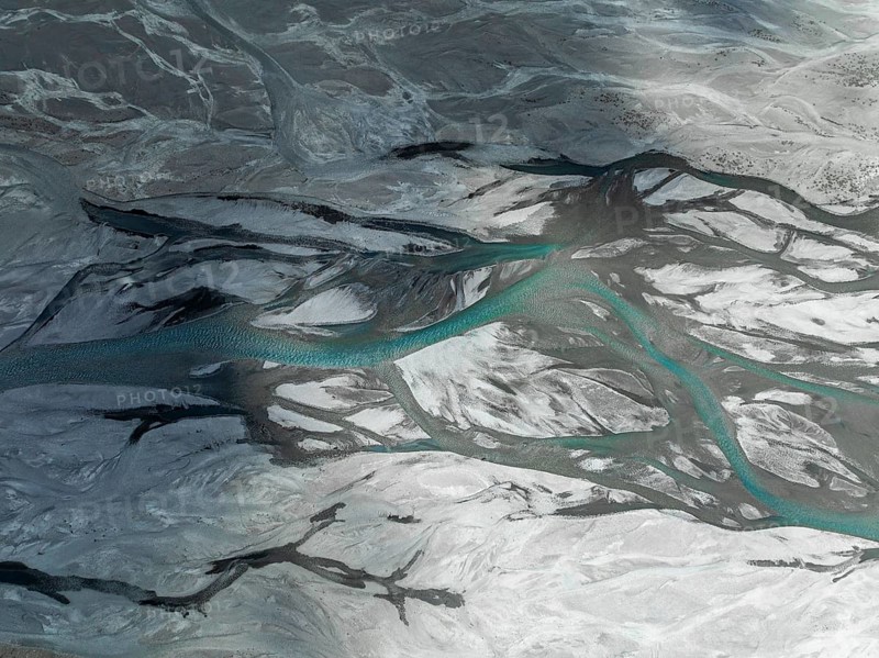 Top-down, aerial view, Burkhan mountain valley with meandering river, Terskey Ala-Too, Tien Shan, Issyk Kul province, Kyrgyzstan, Asia