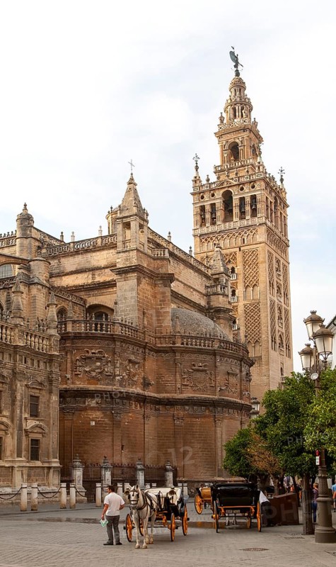 La Giralda tower of the cathedral originally built as a Moorish minaret in the twelfth century, Seville, Spain, Europe