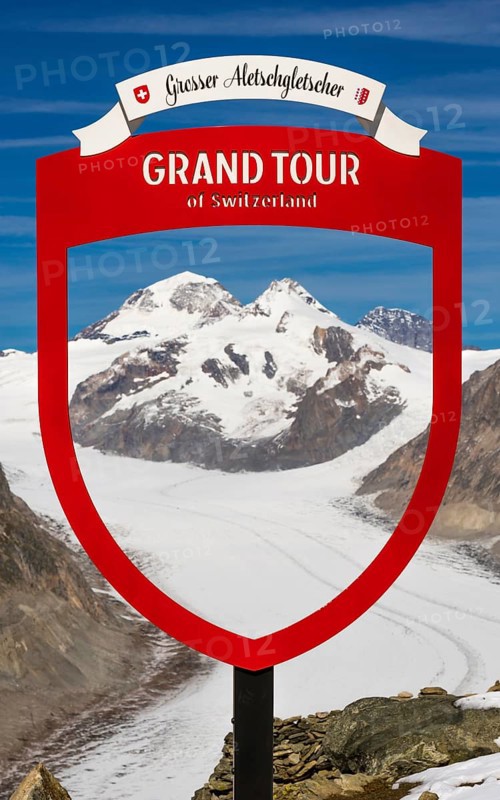 Sign for photos on the Aletsch Glacier, tourism, photo, selfie, mountains, travel, Eggishorn, Valais, Switzerland, Europe