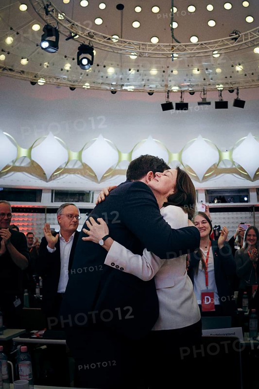 Katarina Barley and Lars Klingbeil recorded at the European Delegates' Conference of the Social Democratic Party of Germany in Berlin, 28 January 2024