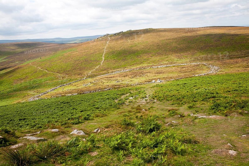The late Bronze age enclosed settlement site of Grimspound, Dartmoor national park, Postbridge, Devon, England, United Kingdom, Europe