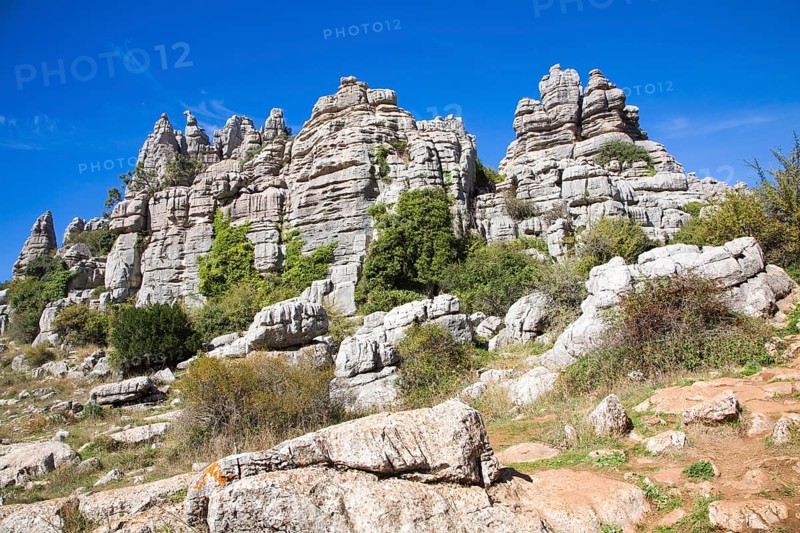 Dramatic limestone scenery of rocks shaped by erosion and weathering at El Torcal de Antequera national park, Andalusia, Spain, Europe