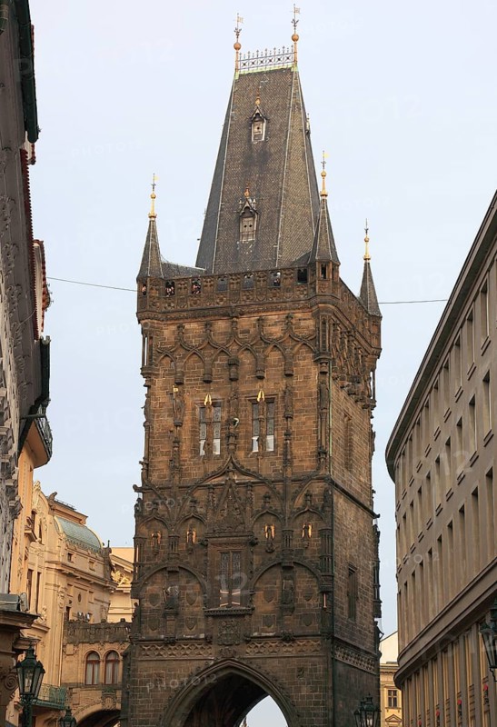 The Prague Powder Tower on Republic Square in the Old Town was built as part of the former royal court in the 15th century, Prague, Czech Republic, Europe