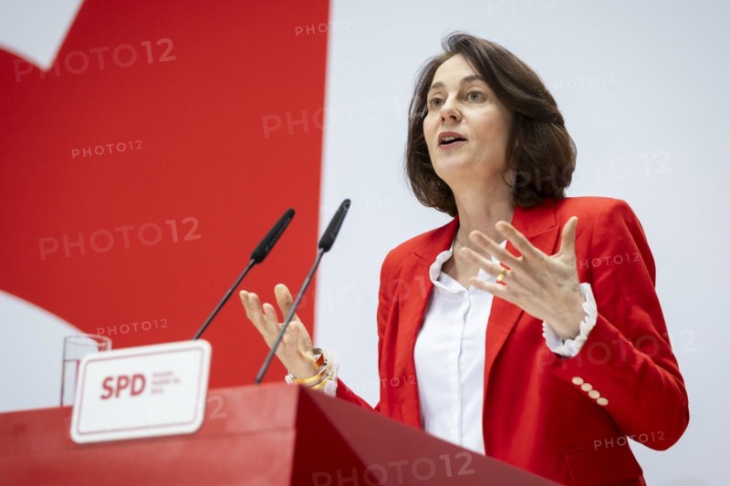 Katarina Barley, SPD lead candidate for the European elections, at a press conference in Berlin, 12 March 2024