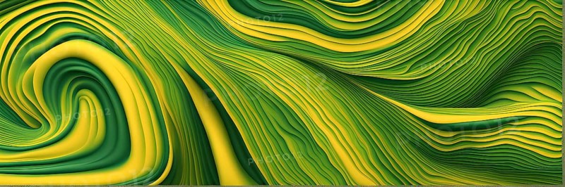 Seamless abstract pattern of vector fluid curved lines creating a dynamic ripple effect in vibrant colors of green and yellow, AI generated
