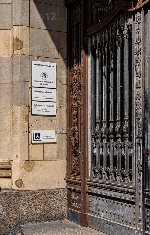 Door at the entrance to the Faculty of Philosophy at Humboldt University, Berlin, Germany, Europe