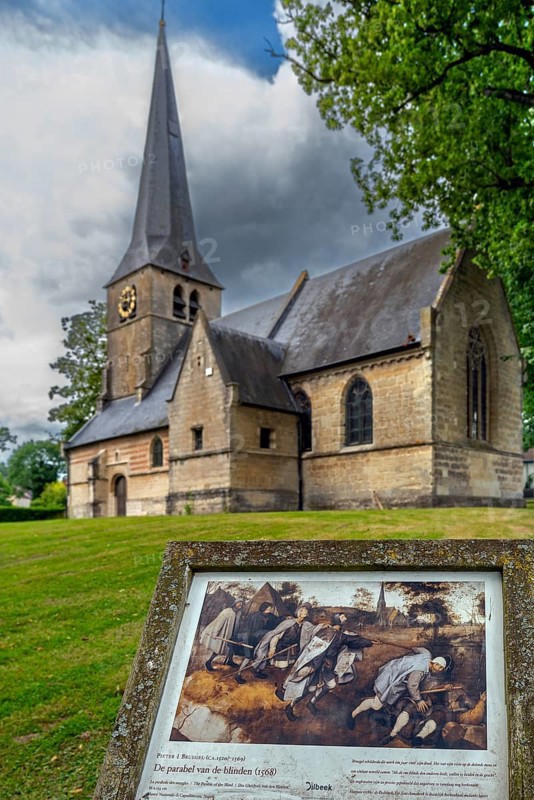 1250 St. Anna's Church, Sint-Annakerk, depicted in the painting The Blind Leading the Blind by Pieter Breughel the Elder at Sint-Anna-Pede, Belgium, Europe