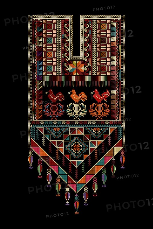 Embroidery vector Tatreez template, Palestinian fashion neck ornament