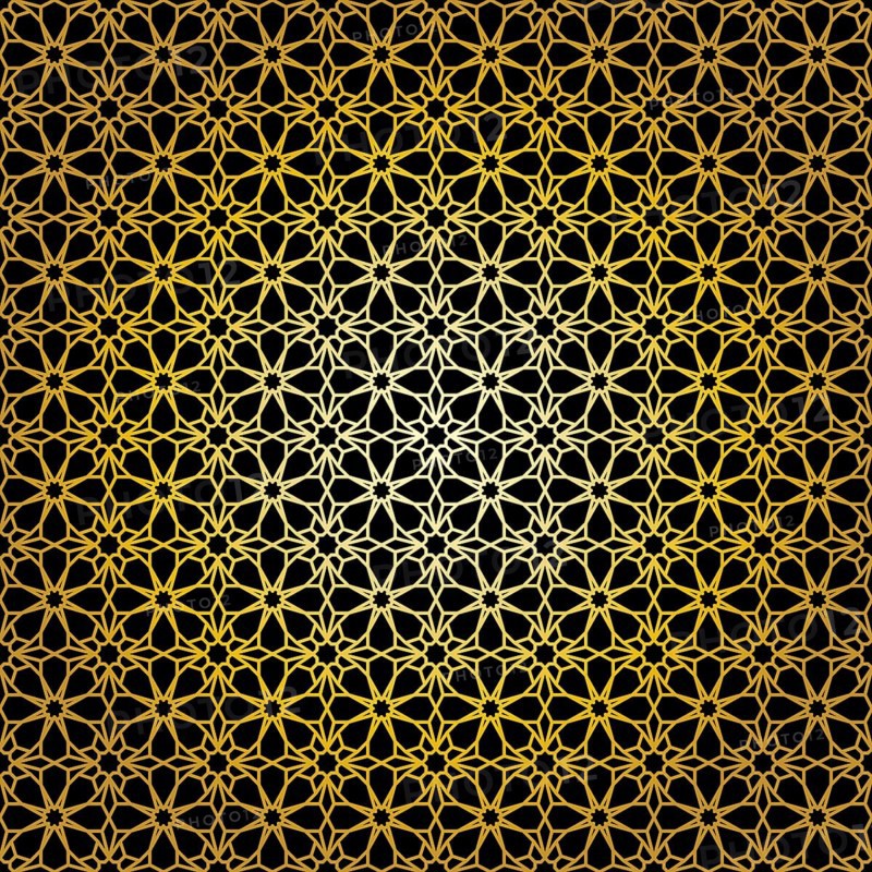 Geometric gold lace seamless pattern. Arabic tile lattice vector background.