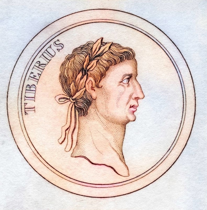 Tiberius I Tiberius Caesar Augustus born Tiberius Claudius Nero 42 BC, 37 AD Second Roman Emperor from the book Crabbs Historical Dictionary from 1825, Historical, digitally restored reproduction from a 19th century original, Record date not stated