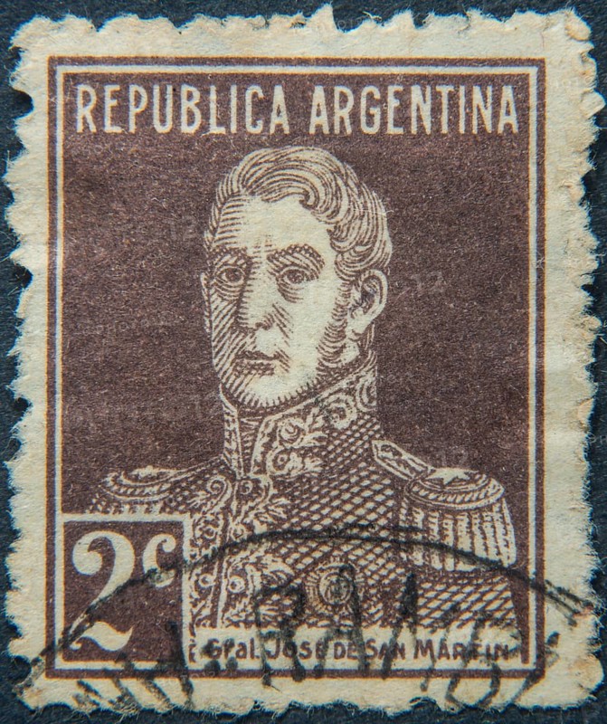 José de San Martín, (1778, 1850 Argentine general who fought for the independence of South America. Portrait on Argentine postage stamp