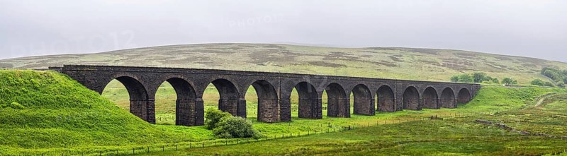 Panorama of Dandry Mire, Moorcock Viaduct, Yorkshire Dales National Park, North Yorkshire, England, United Kingdom, Europe