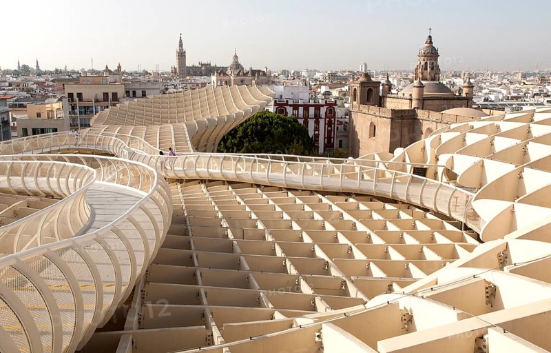 Metropol Parasol wooden structure in Plaza La Encarnación, Seville, Spain, architect Jürgen Mayer-Hermann completed 2011, Europe