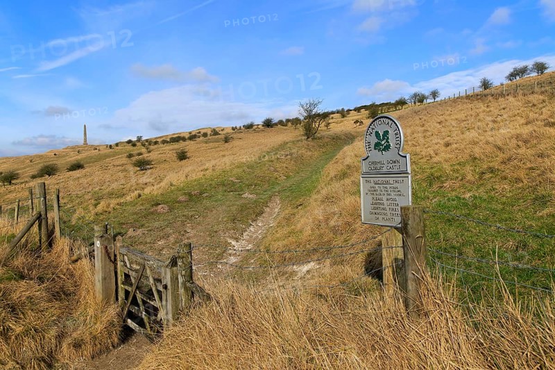 Cherhill Down Oldbury castle, National Trust sign, North Wessex Downs, Wiltshire, England, UK