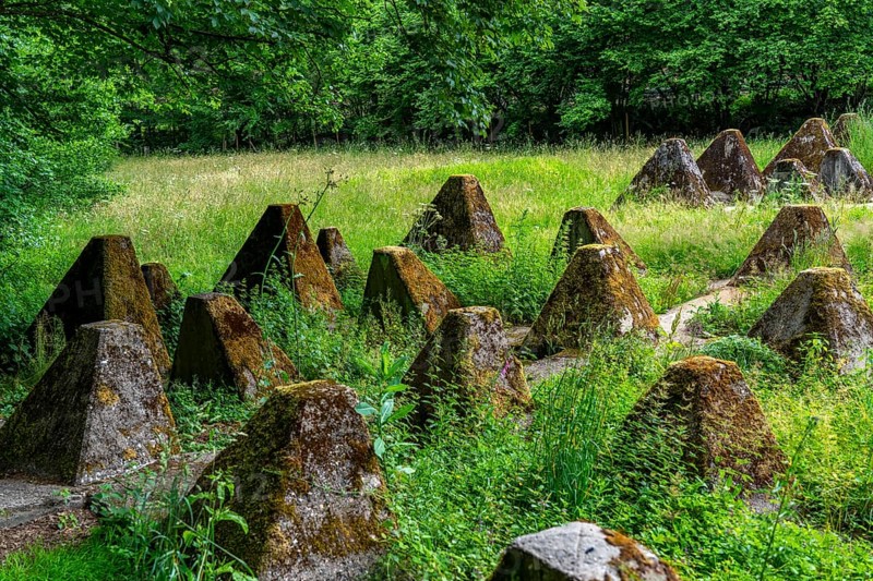 Remains of the Westwall across the Grölisbach, near Roetgen, 100 metre long anti-tank barrier through a small valley, built in 1939, Eifel, North Rhine-Westphalia, Germany, Europe