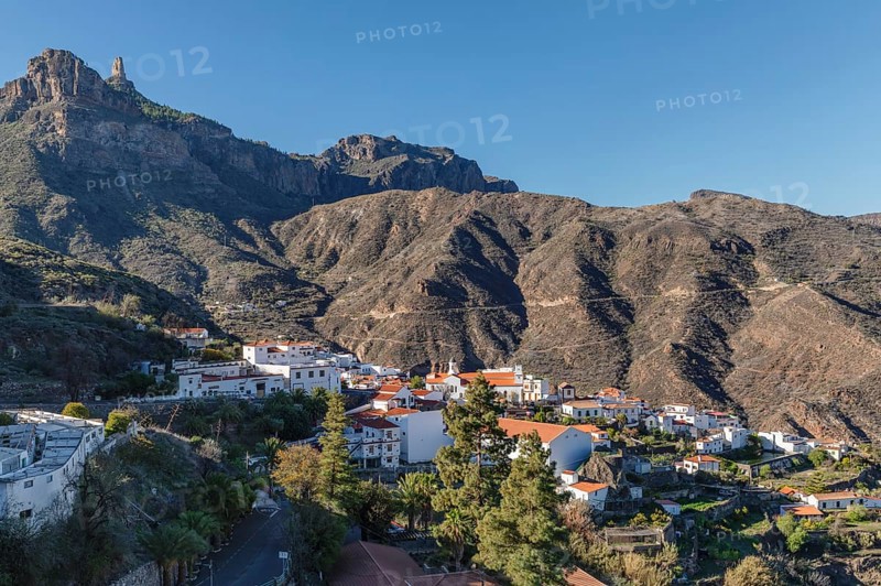 View over Tejeda to Roque Nublo, Gran Canaria, Canary Islands, Spain, Tejeda, Gran Canaria, Canary Islands, Spain, Europe