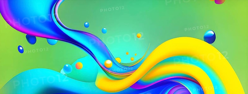 Abstract wallpaper with colorful blobs and liquid shapes on a green background, AI generated
