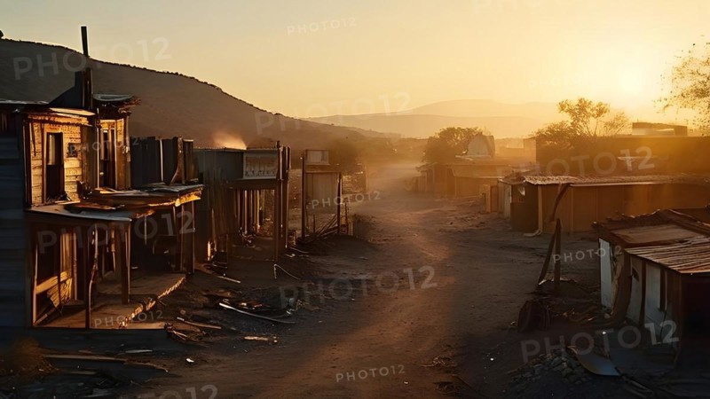 Deserted mining town nature reclaiming architecture, AI generated