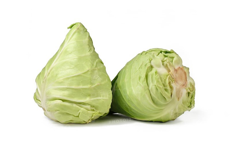 Two pointed cabbages on white background