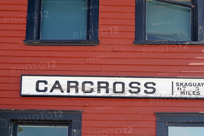 Distance indication at Carcross station, White Pass Railway, Gold Rush, Yukon Territory, Canada, North America