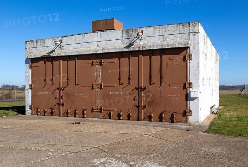 Military store building with two secure compartments, former USAF Bentwaters, Suffolk, England, UK