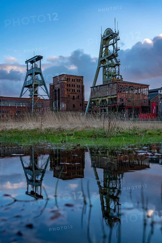 Former RAG Ewald colliery, headframes, shaft 7, left and shaft 2, right, in Herten, North Rhine-Westphalia, Germany, Europe