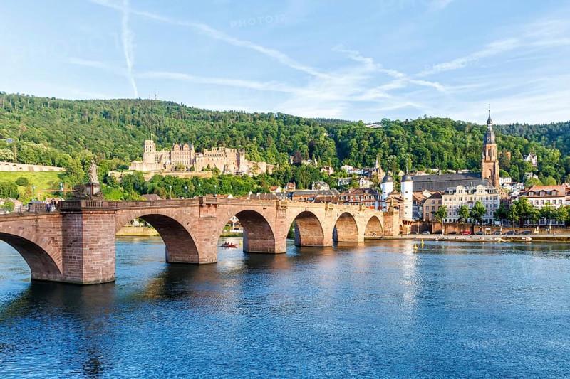 Castle, Neckar River and Old Bridge in Heidelberg, Germany, Europe
